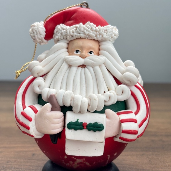 VINTAGE Traditions SANTA CLAUSE Glass Clay CHRISTMAS Tree Ornament Ball Hanging - Picture 1 of 8